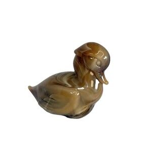Imperial Glass Slag Duck Figurine Heisey Caramel Slag Wood / Mother Duck 4.5”x6”